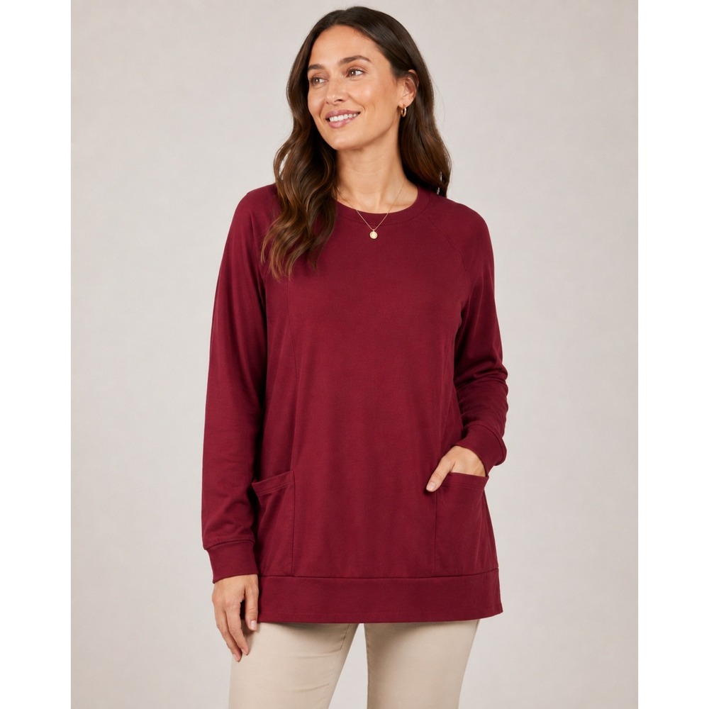 AUSELILY Pullover Sweatshirt Womens Size Small Burgundy Raglan Pocketed Top